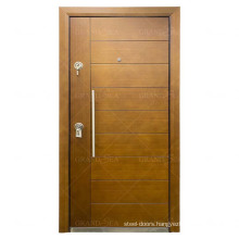 Italy style Wood stainless steel security armored unequal double door